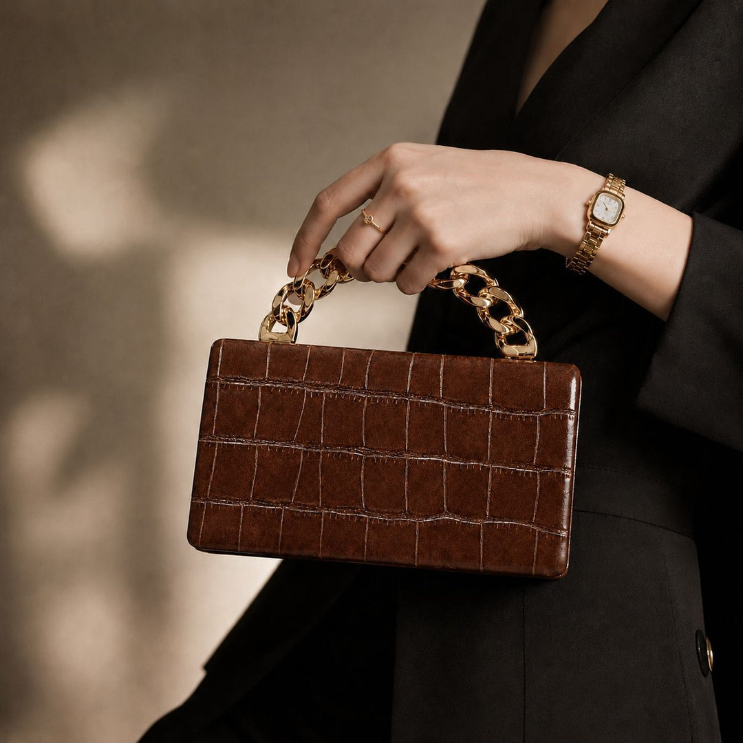 Structured Python-Embossed Handbag