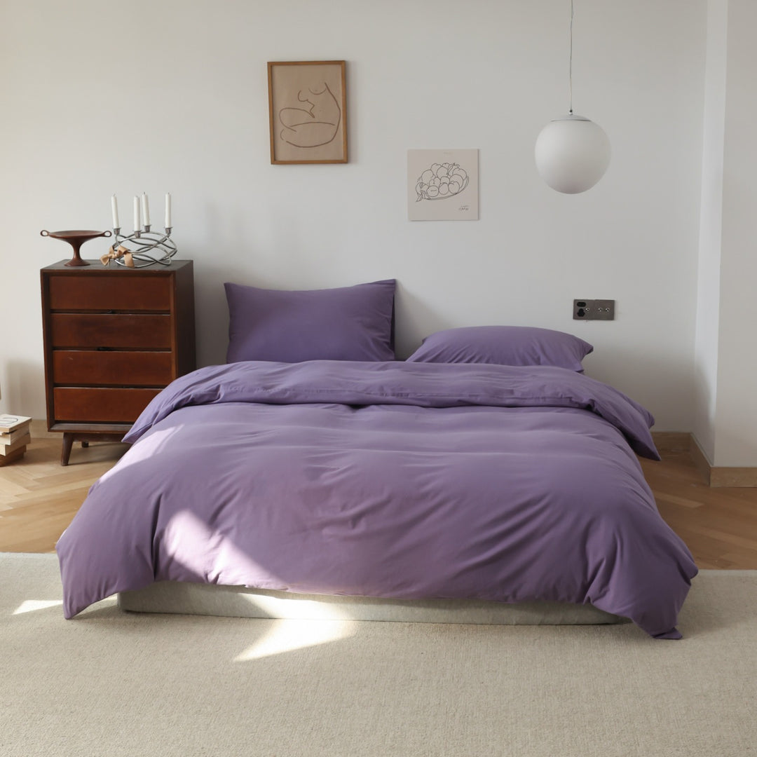 Minimalist Breathable Cotton Percale Duvet Cover Set with Hidden Zip and Pillow Shams