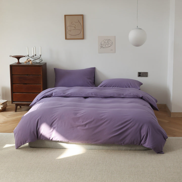 Minimalist Breathable Cotton Percale Duvet Cover Set with Hidden Zip and Pillow Shams