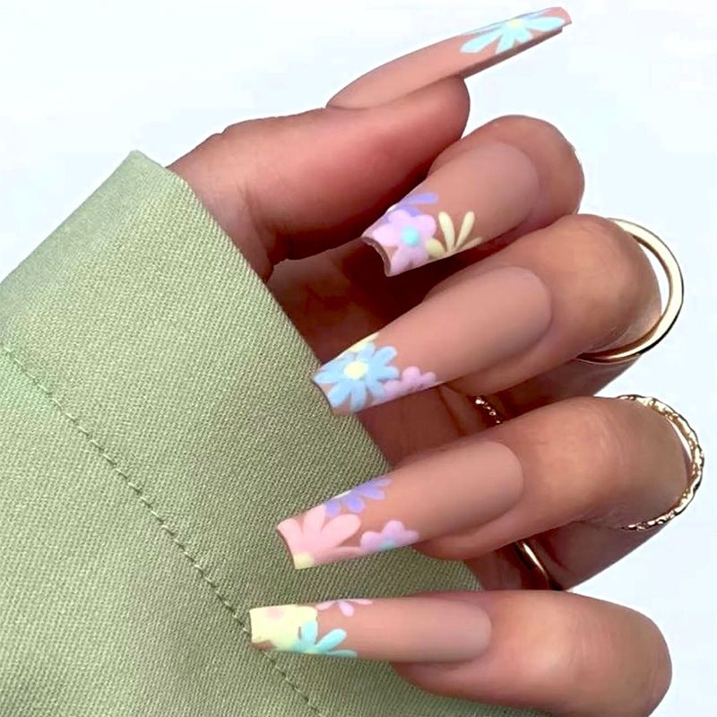 Floral Matte Long Press-On Nails Stornfield