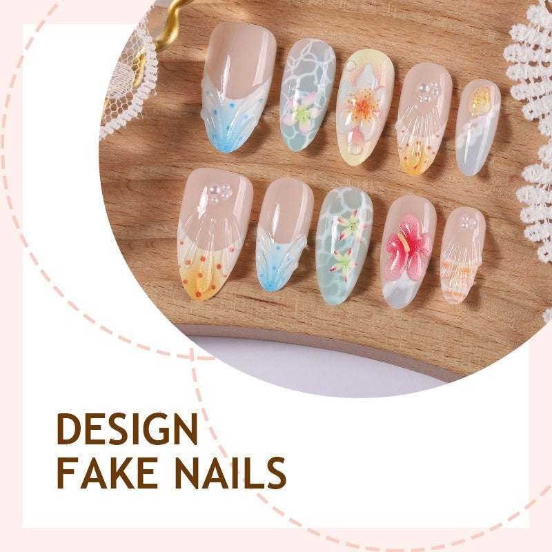 Artificial nail set with colorful floral and maritime designs Stornfield