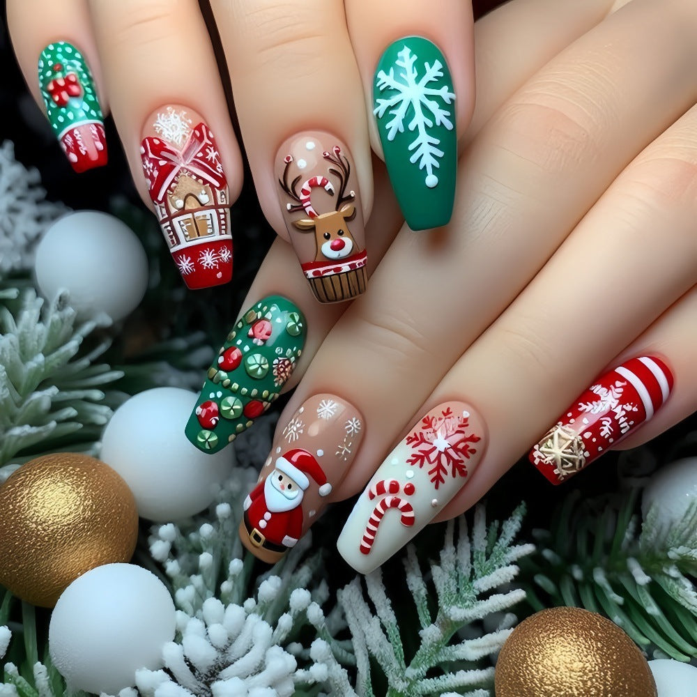 Artificial Nails Set with Festive Christmas Designs Stornfield