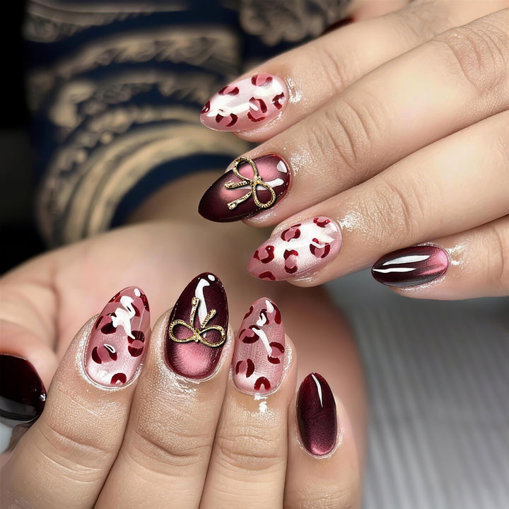 Artistic Leopard Print and Bow Press-On Nail Art Stornfield
