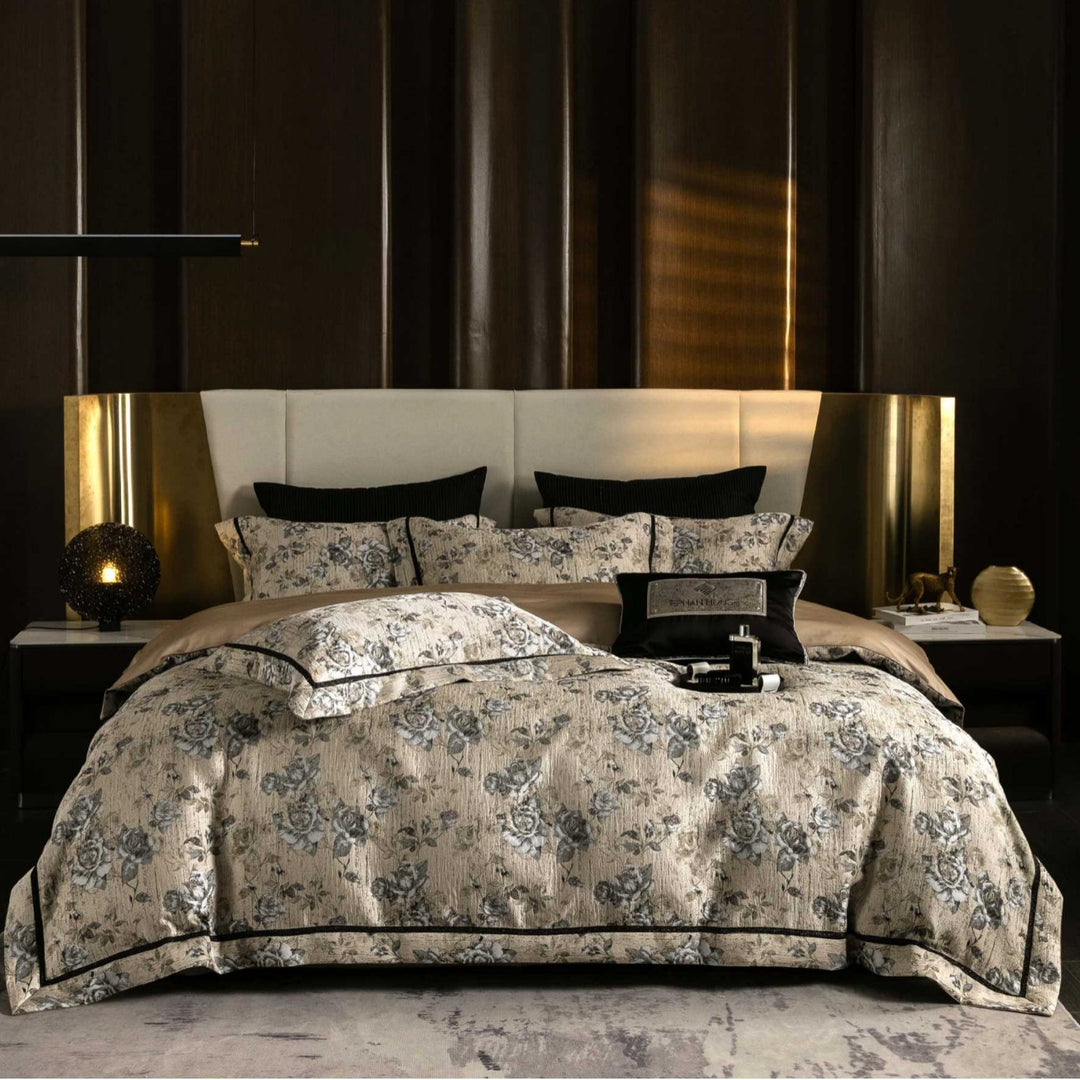 Luxury Floral Jacquard Bedding Set with Duvet Cover and Shams