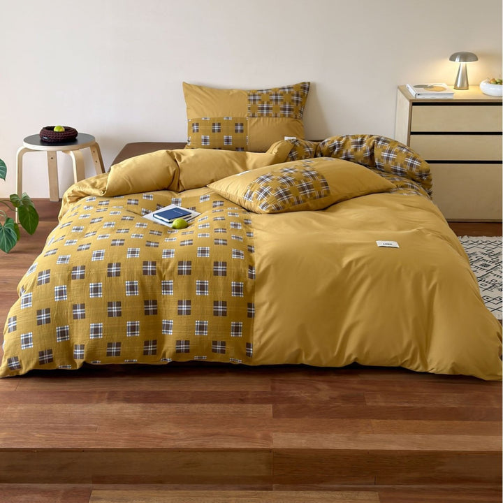 Reversible Plaid Patchwork Duvet Cover Set with Soft Brushed Microfiber