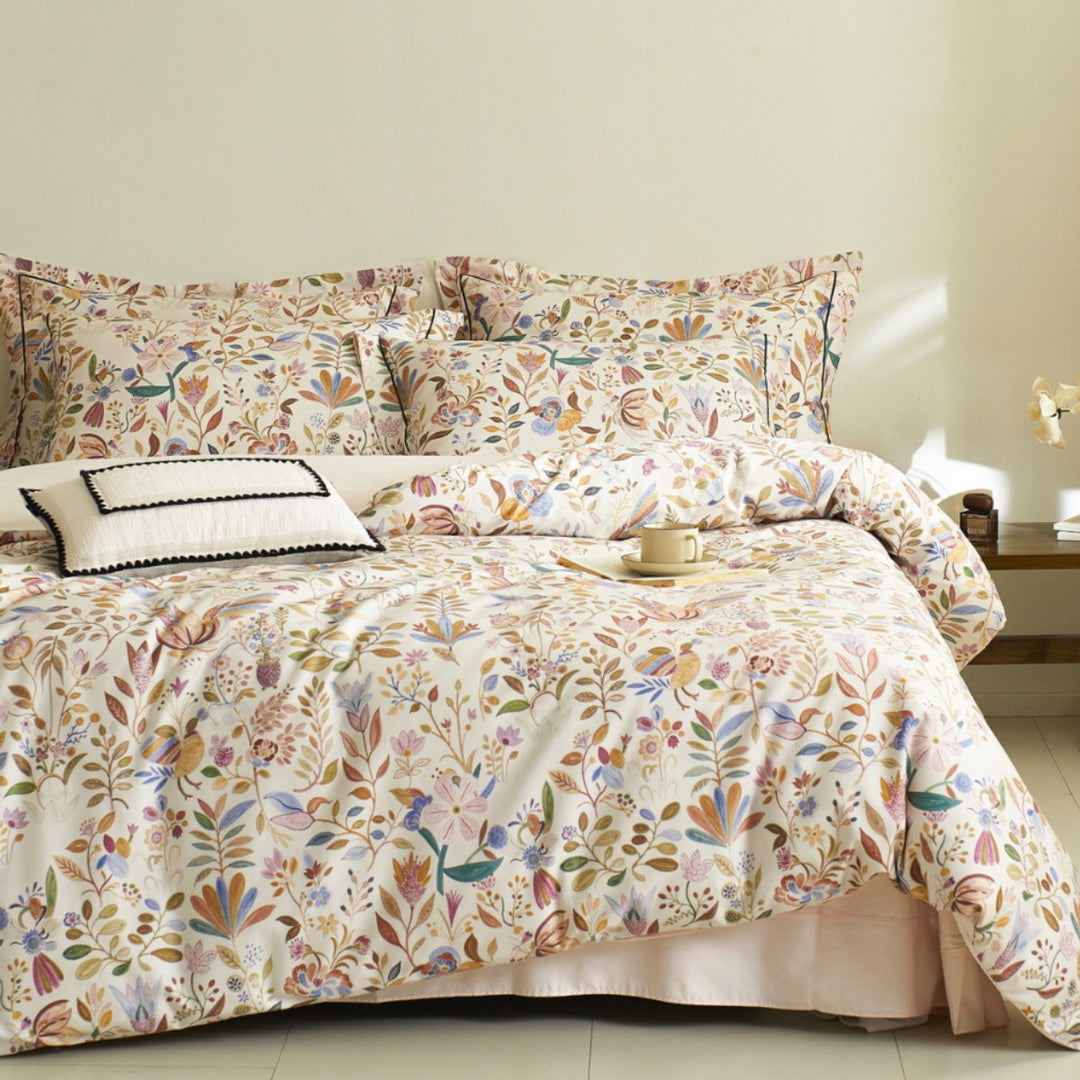 Children's duvet cover set made of cotton satin with watercolor forest animal illustrations and reversible function