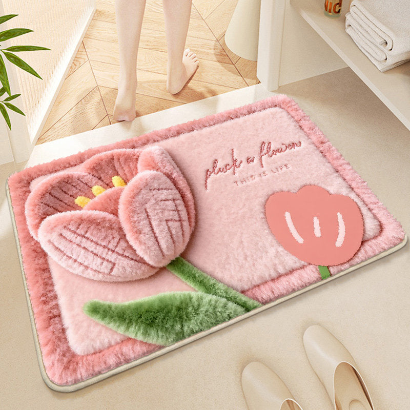 Floral Embroidered Bath Mat