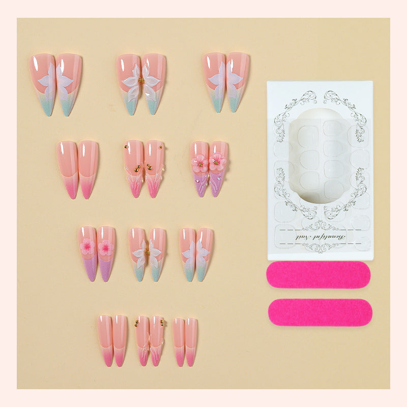 Elegant Artistic Press-On Nail Set with Floral Designs Stornfield