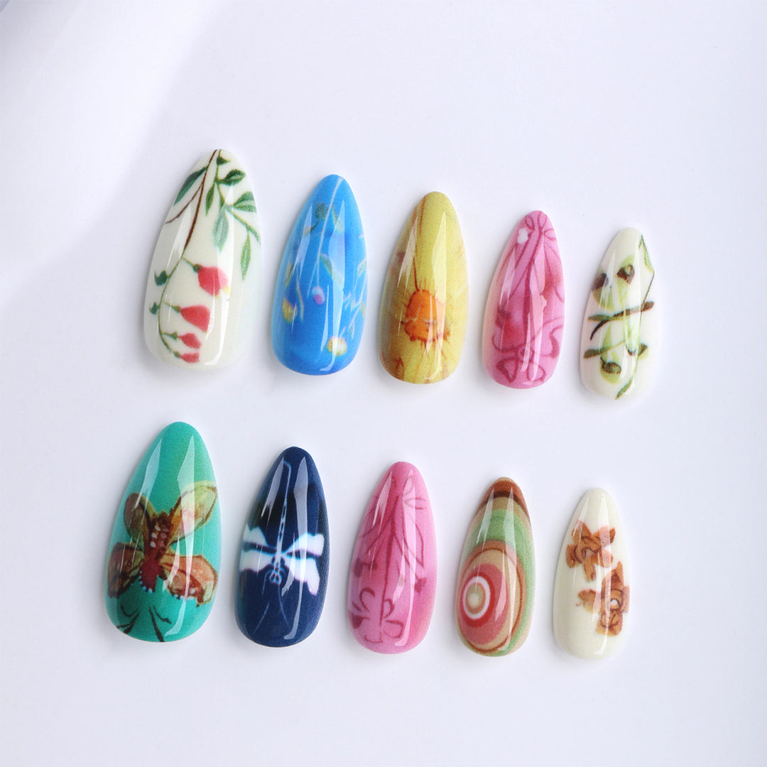 Creative artificial nails with botanical motifs Stornfield