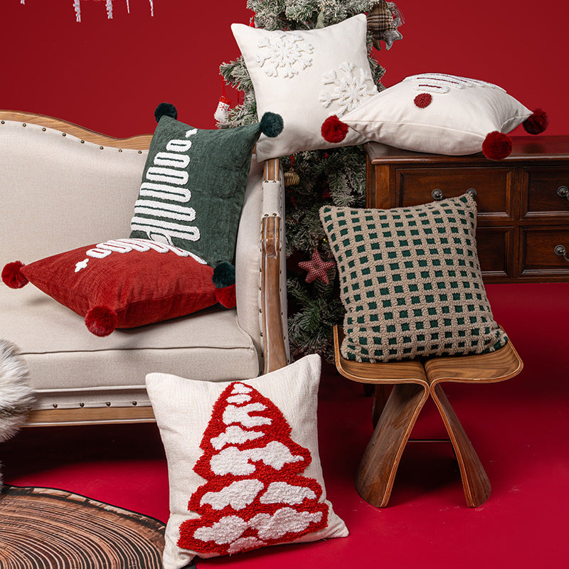 Holiday Tufted Chenille Square Throw Pillow with Raised Tree Motif and Hidden Zipper