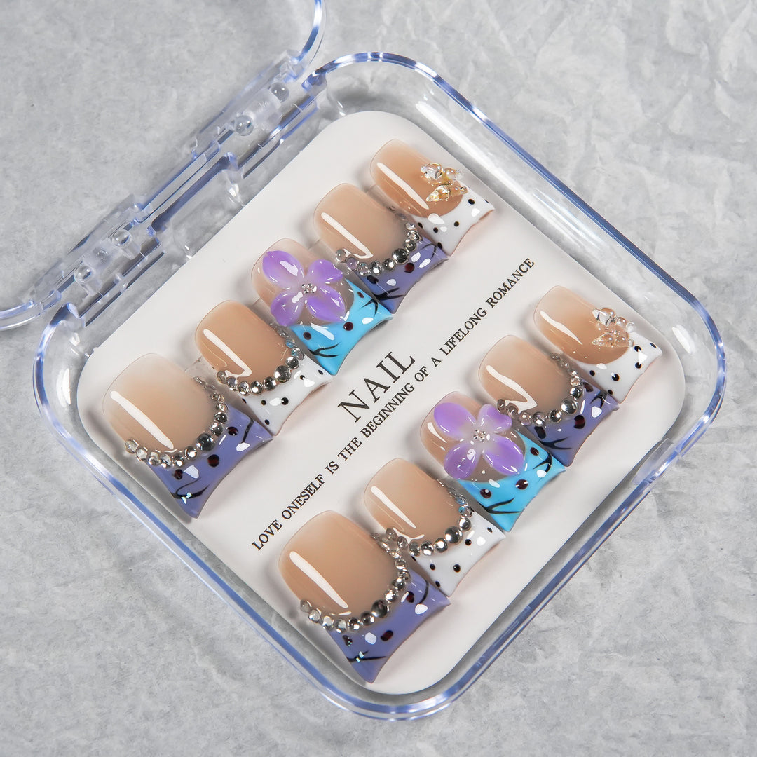 Artistic Floral French Press-On Nails
