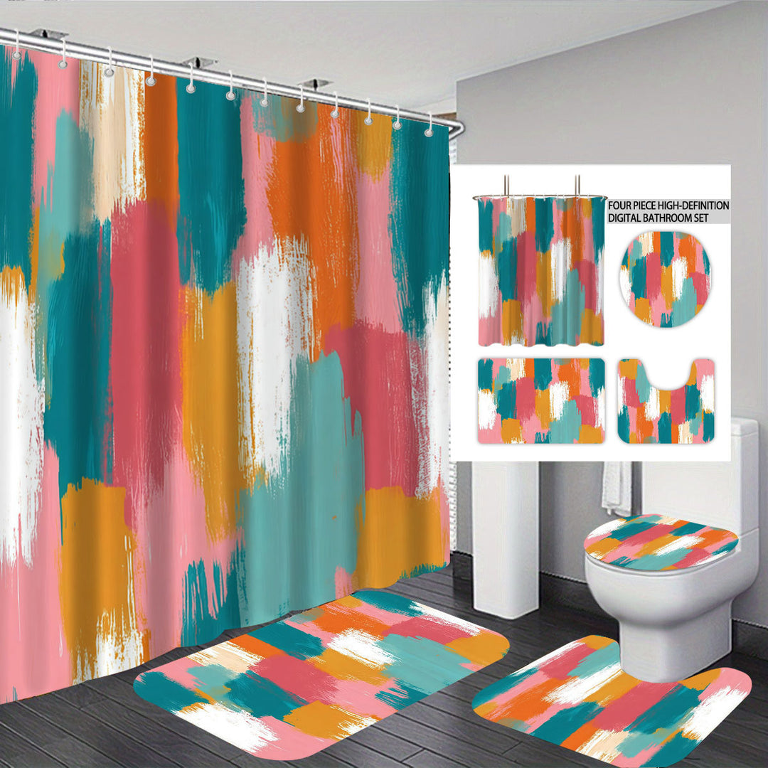Bold Brushstroke Pattern Four-Piece Bathroom Set Stornfield