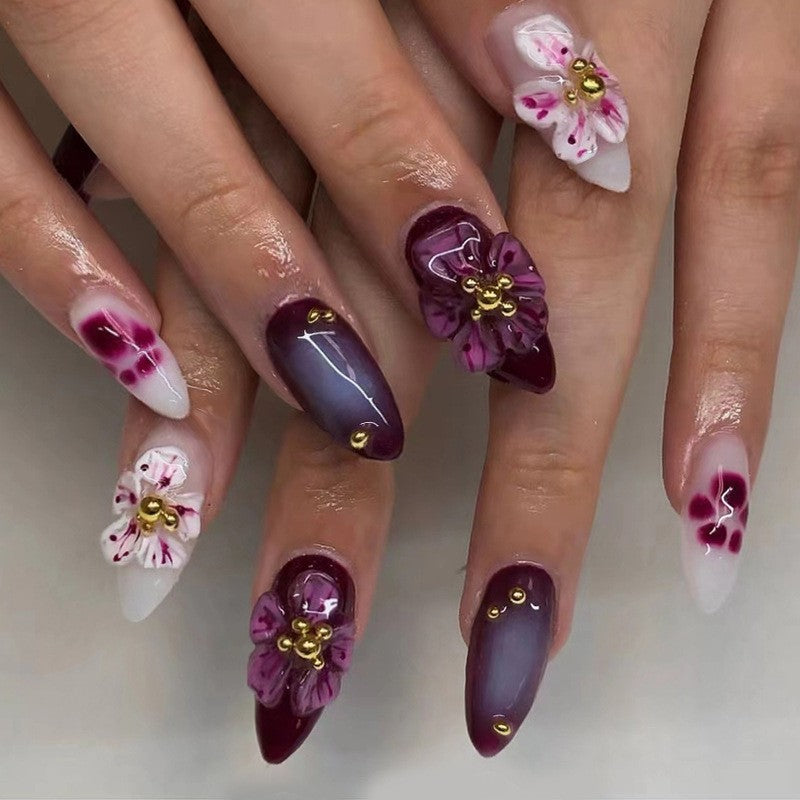 Elegant Floral Bow Press-On Nail Tips Stornfield
