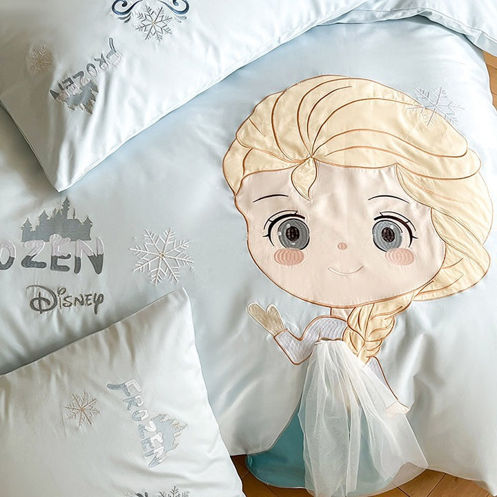 Children's Cartoon Embroidered Princess Duvet Cover Set with Tulle Accent and Pillow Shams