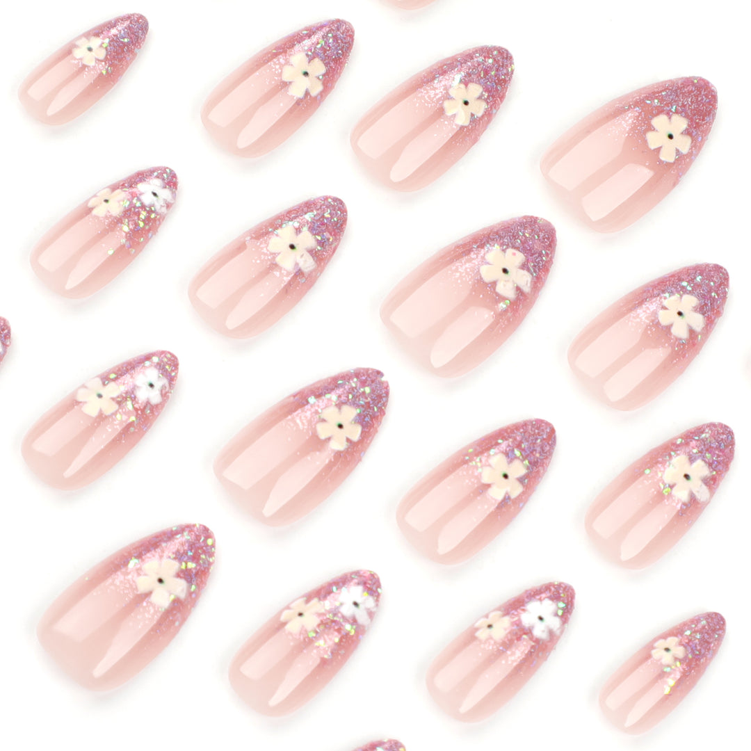 Glamorous nail extensions with glittering and floral design Stornfield