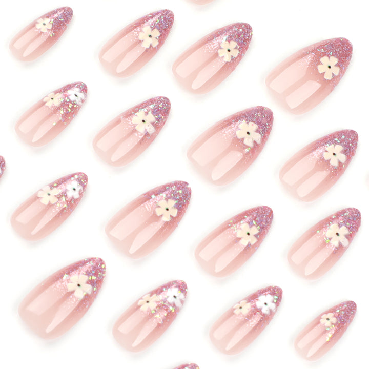 Glamorous nail extensions with glittering and floral design Stornfield