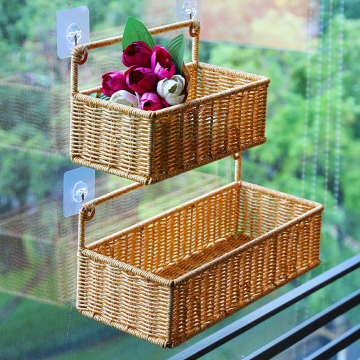 Double-Tier Woven Storage Basket with Handle Stornfield