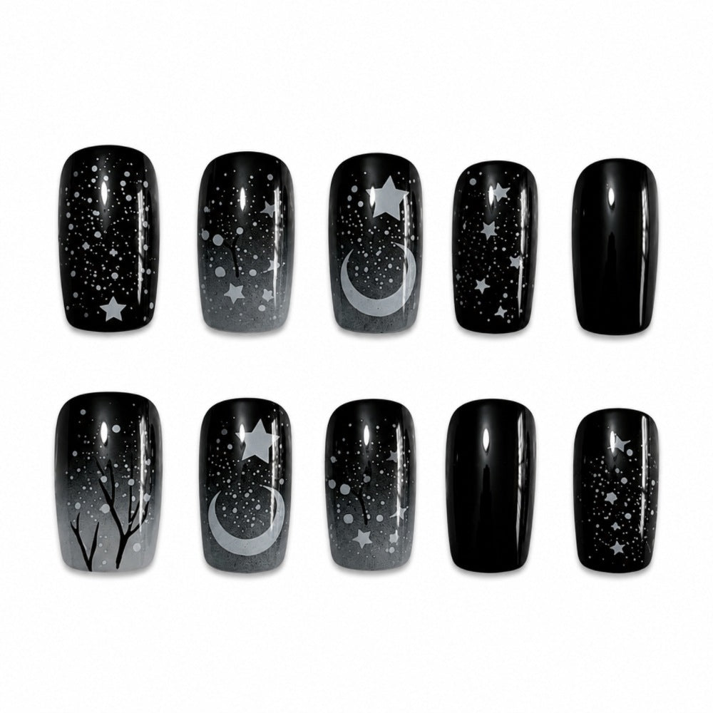 Artistic Press-On Nail Art Set with Starry Night Design Stornfield
