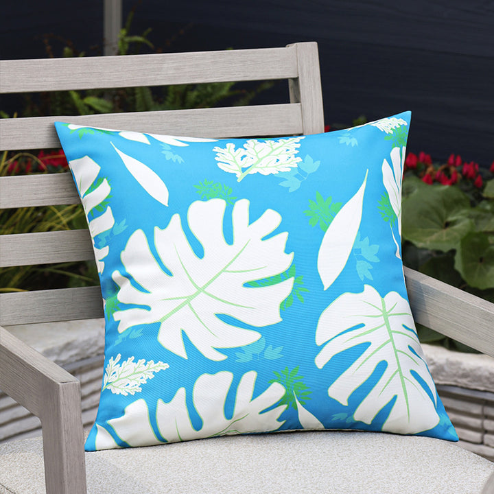 Square outdoor cushion cover made of water-repellent polyester with tropical Monstera print Stornfield