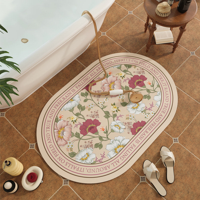 Decorative Floral Print Bath Mat