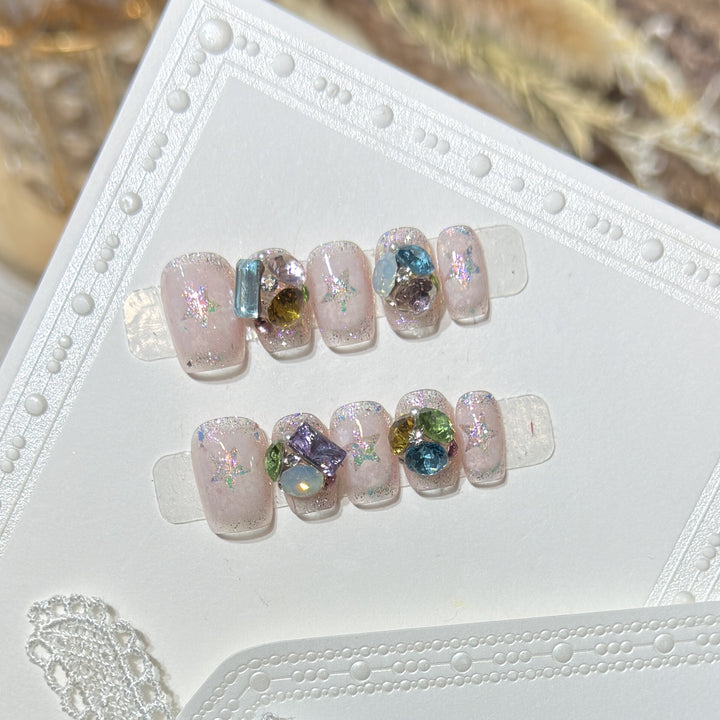 Gemstone-Embellished Press-On Nail Set