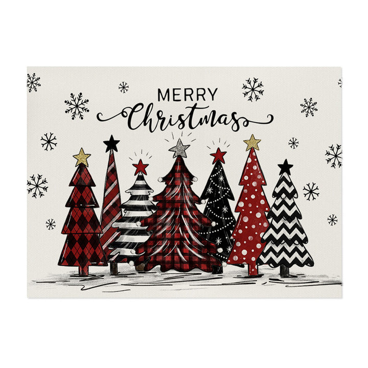 Festive Merry Christmas Pine Forest Cotton-Linen Wall Tapestry with Star and Snowflake Motif