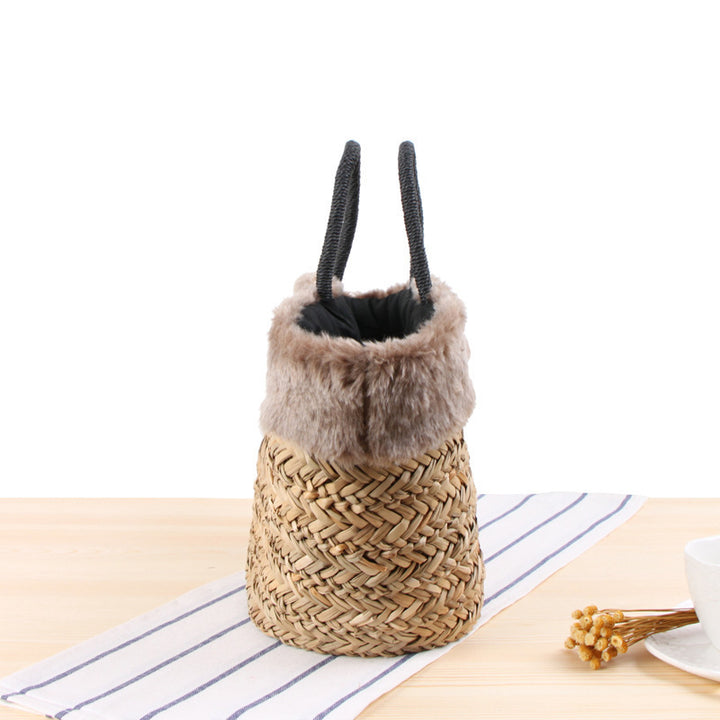 Basket bag with fluffy upper edge and decorative bow detail Stornfield