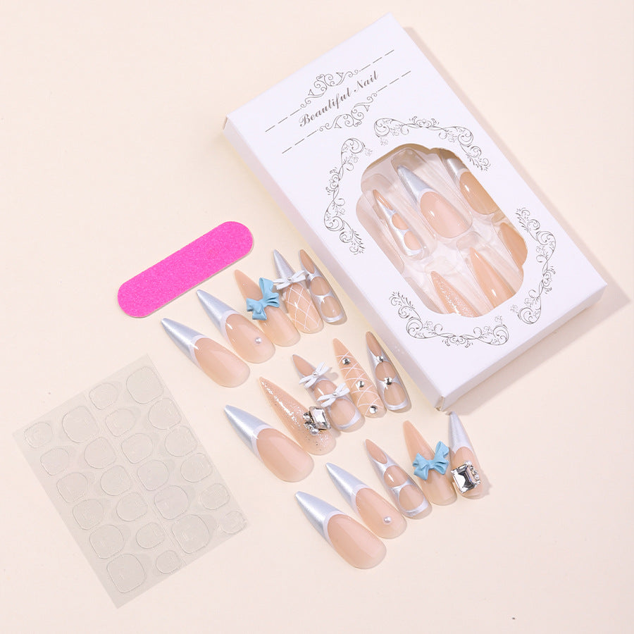 Decorative Press-On Nail Art Set with Unique Gem and Bow Accents Stornfield