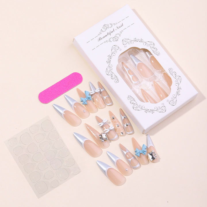 Decorative Press-On Nail Art Set with Unique Gem and Bow Accents Stornfield