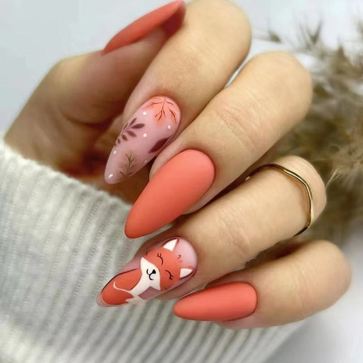 Artistic Press-On Nail Set with Floral and Character Design Stornfield