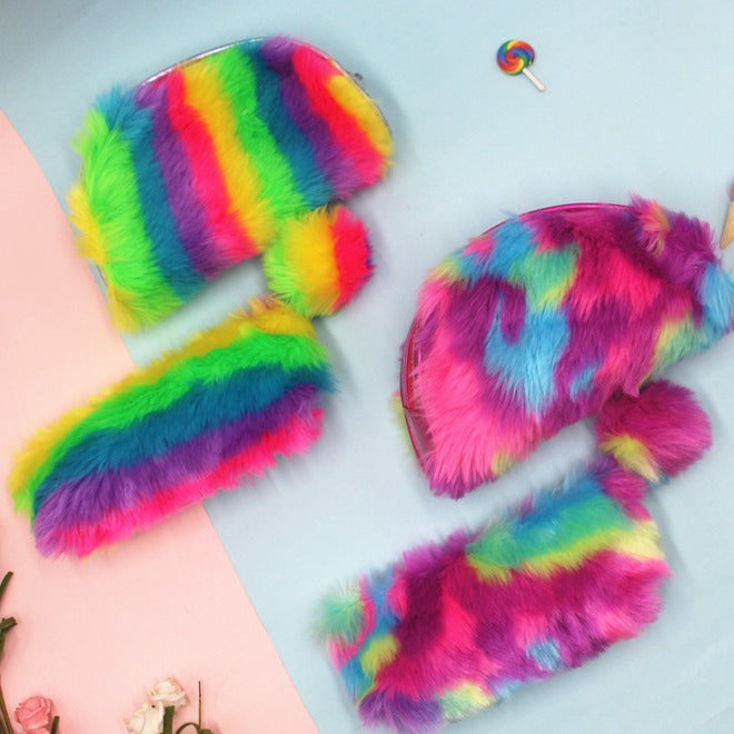 Furry Multicolored Plush Pencil Case Stornfield