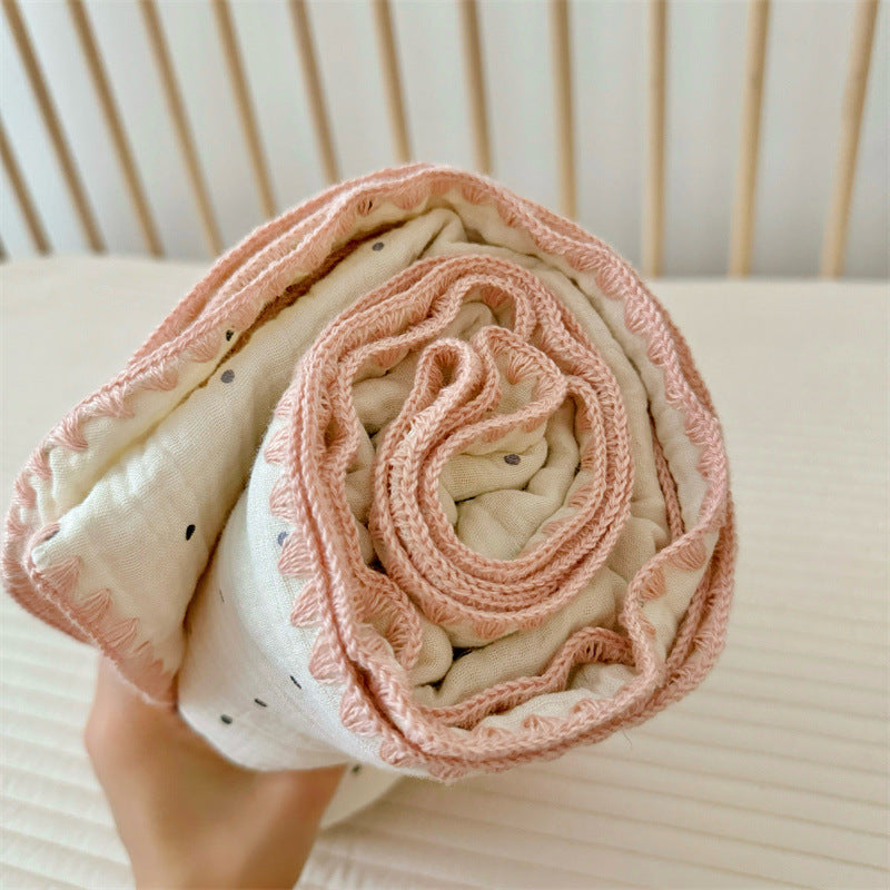 Unisex Cozy Muslin Blanket with Playful Pom-Pom Design Stornfield