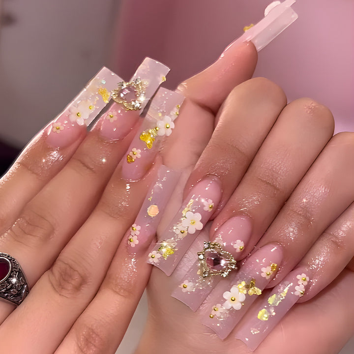 Floral-Embellished Luxury Press-On Nails Stornfield