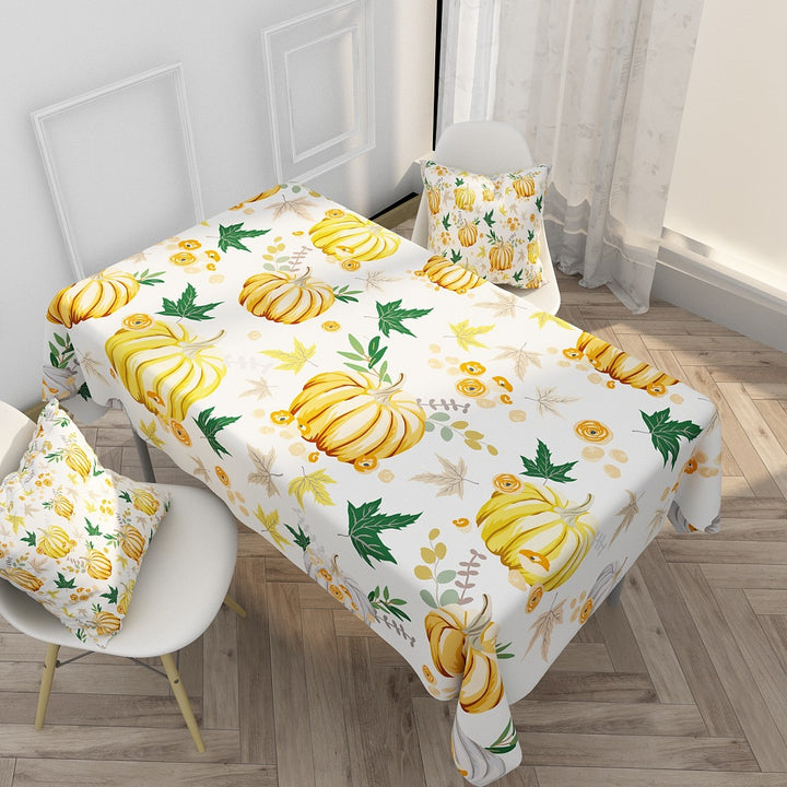 Decorative Cotton-Linen Tablecloth with Fox and Botanical Print, Stain-Resistant Dining Table Cover