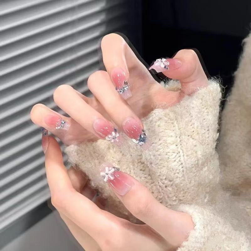 Acrylic Nail Set with Flower Decoration Stornfield