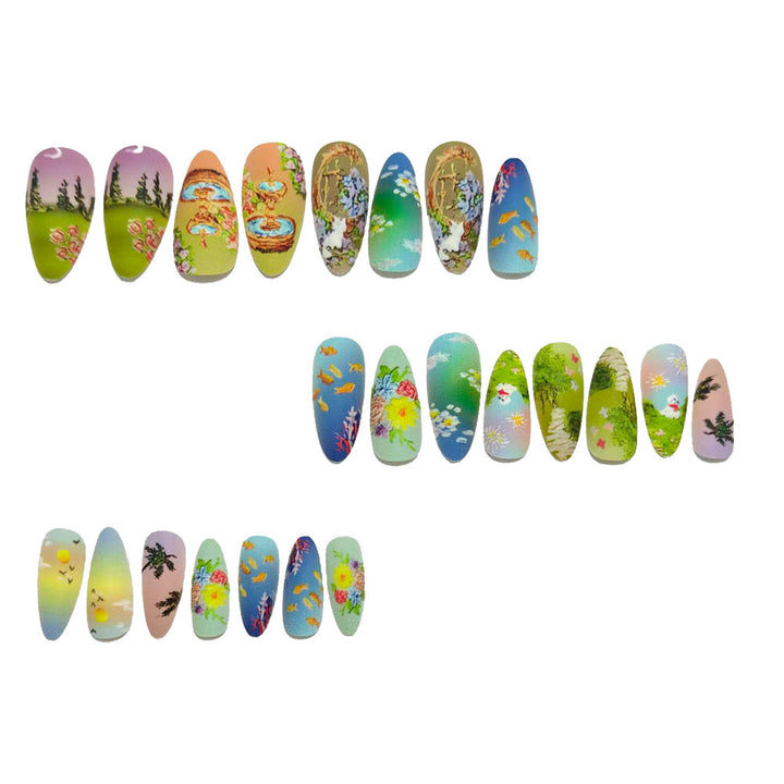 Artificial nails with artful nature and water world decoration Stornfield