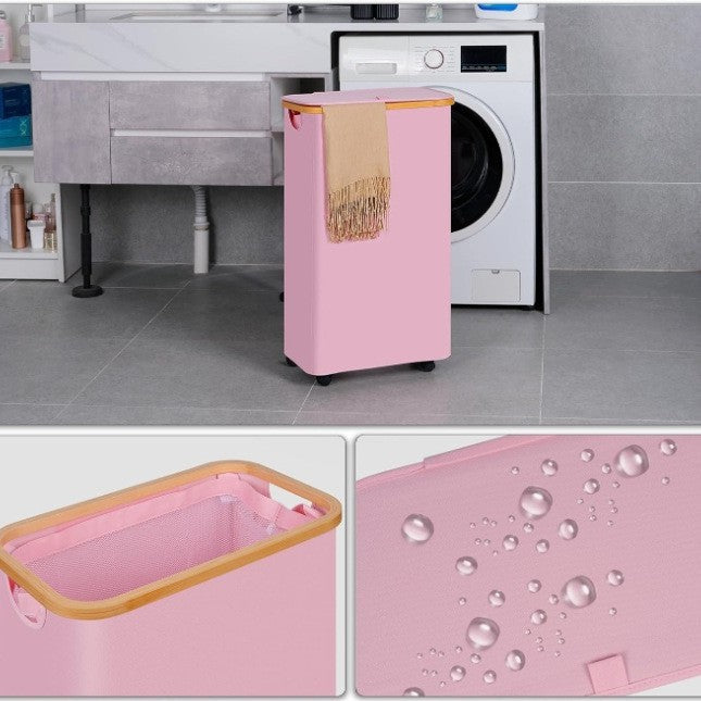 High-quality laundry container with bamboo lid and practical carrying handle Stornfield