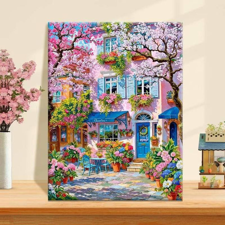 Vibrant Floral Cafe Landscape Canvas Art Stornfield