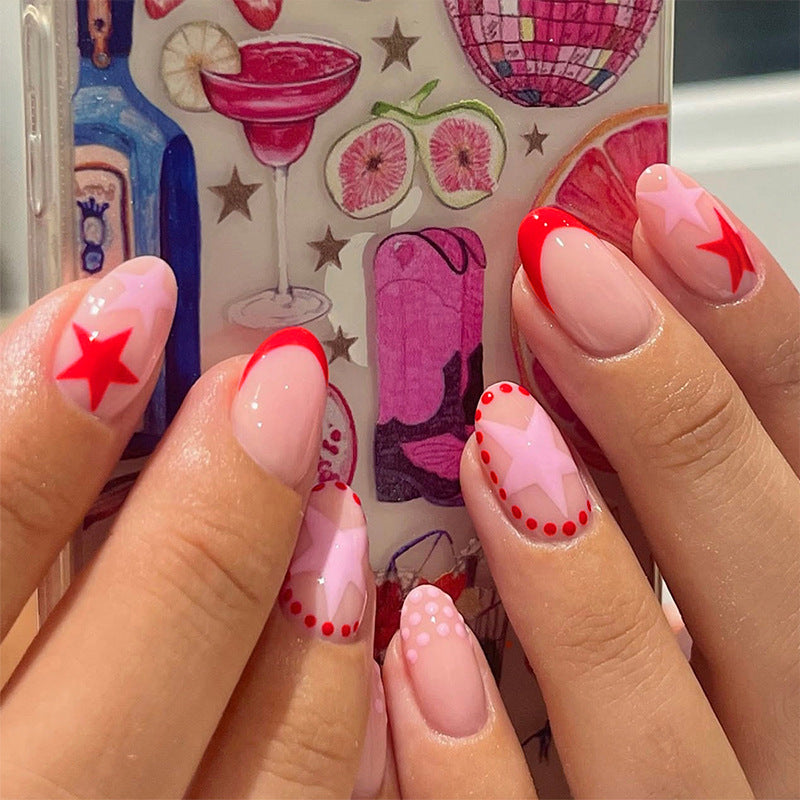 Artificial nail set with creative star designs and glossy finish Stornfield