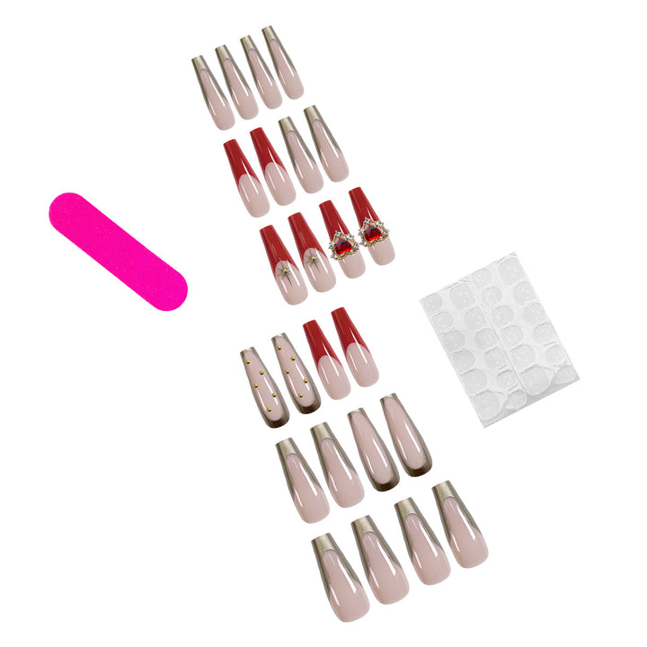 Exquisite artificial nails with heart design and glitter elements Stornfield