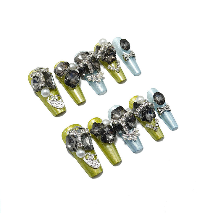 Glamorous Art Nails with Rhinestones and Pearls Stornfield
