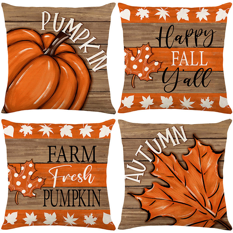 Autumn Harvest Decorative Throw Pillow Cover with Rustic Pumpkin Print