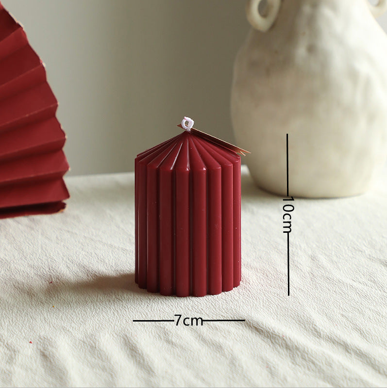 Sculptural Ribbed Pillar Candle for Modern Home Decor