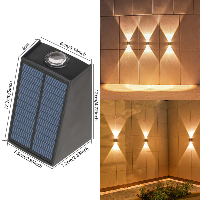Angled Bi-Directional Solar LED Wall Uplight-Downlight With Integrated Photovoltaic Panel And Prism Lens Stornfield
