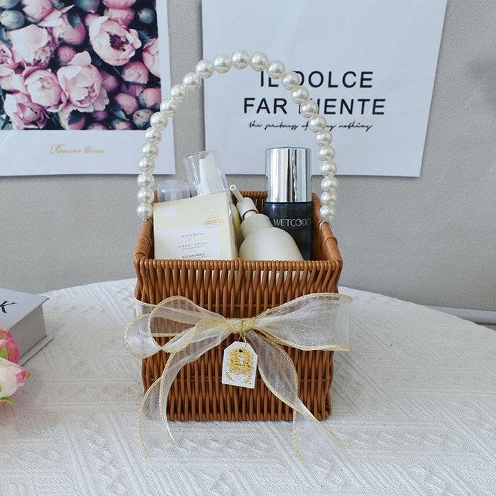 Chic Woven Handbag with Pearl Accent Stornfield