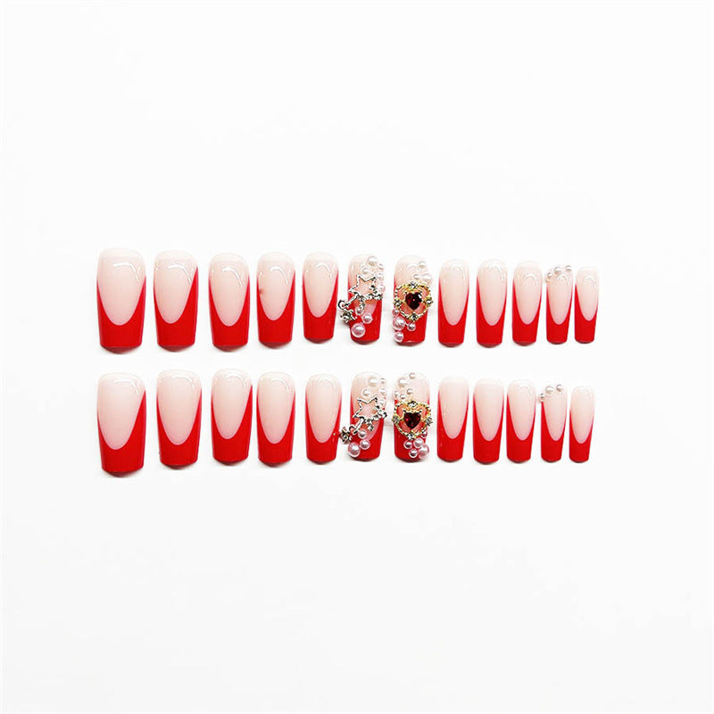 Decorative French Tip Press-On Nails with Pearl Accents Stornfield