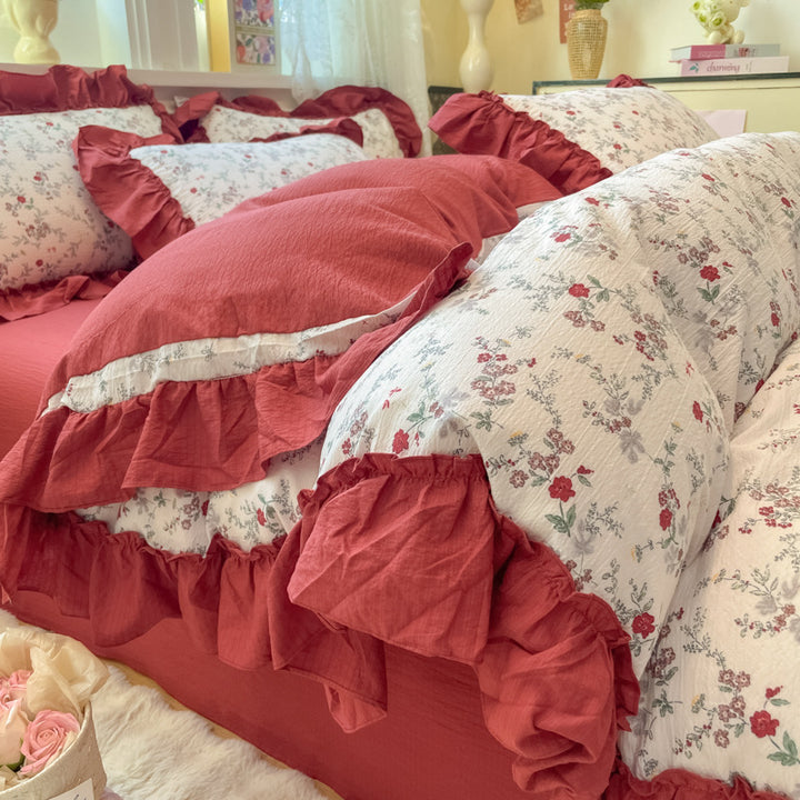 Decorative Ruffled Floral Cushion Set