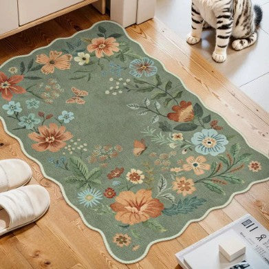 Floral Embroidered Area Rug for Home