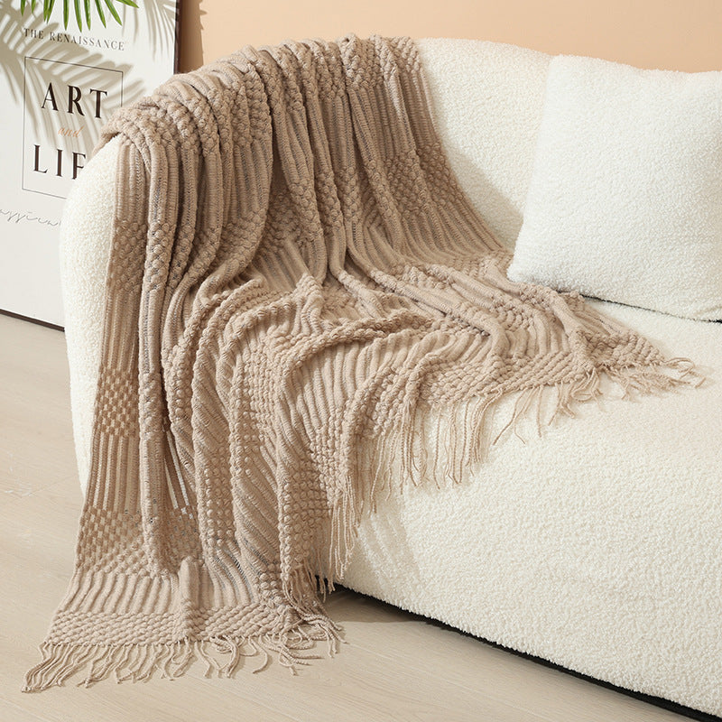Women's stylish living room throw blanket with fringe pattern Stornfield