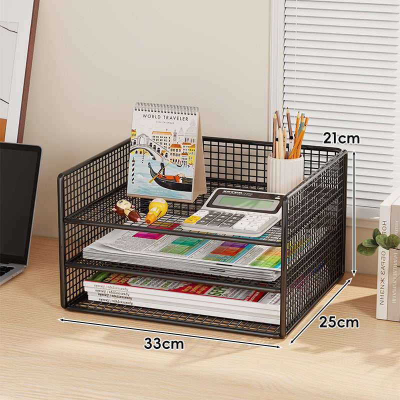 Ventilated Mesh Three-Tier Desktop Document and Magazine Organizer Rack